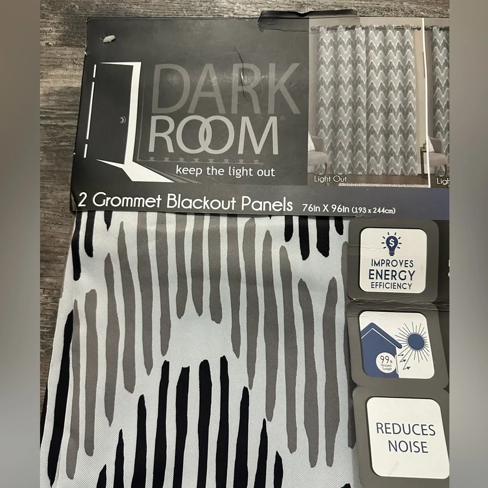 Dark Room White Black Tan 2 Grommet Blackout Panels 76”x96”